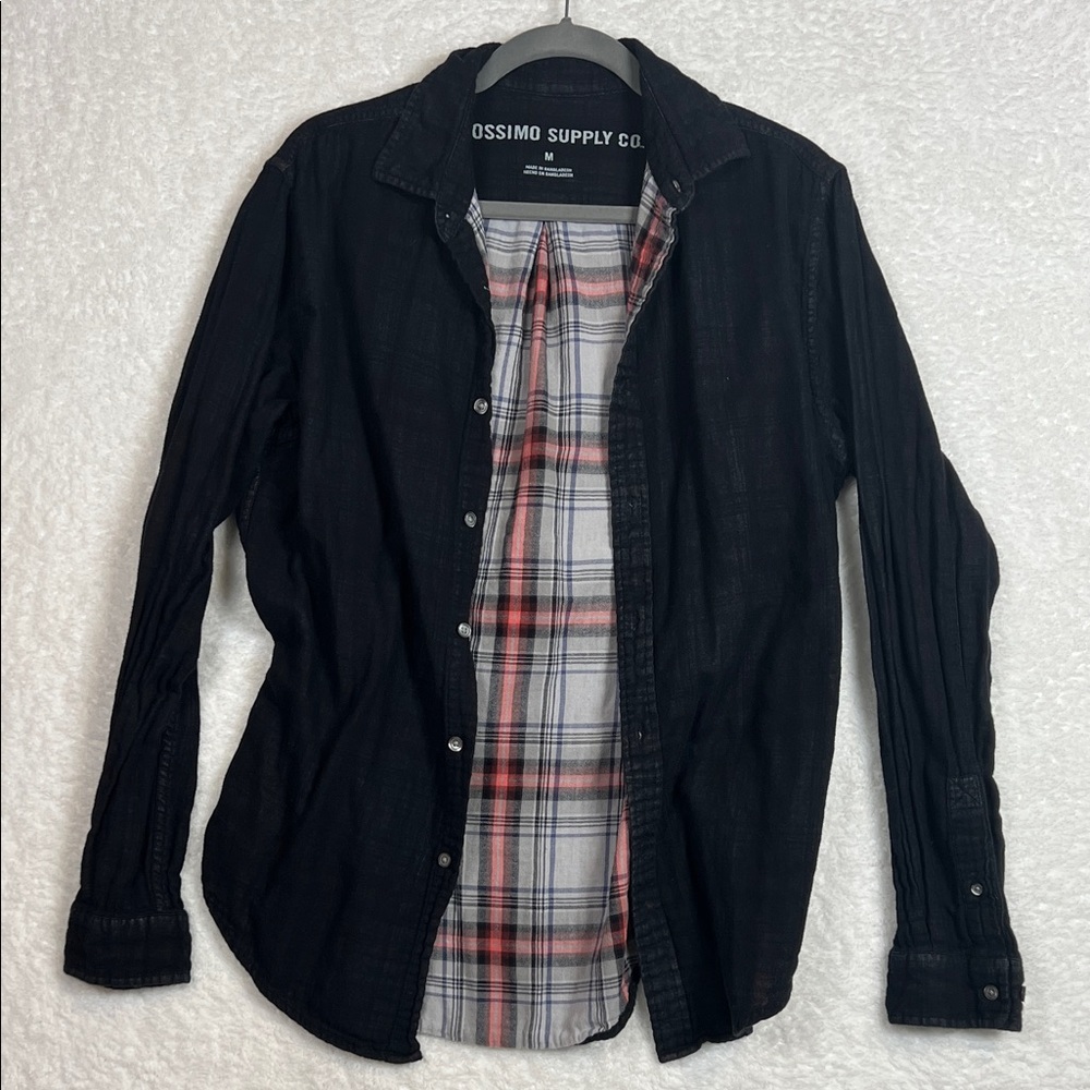 Mossimo Supply Co. Black and Plaid Lined Men's Shirt Cotton Large